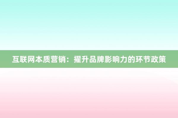 互联网本质营销：擢升品牌影响力的环节政策